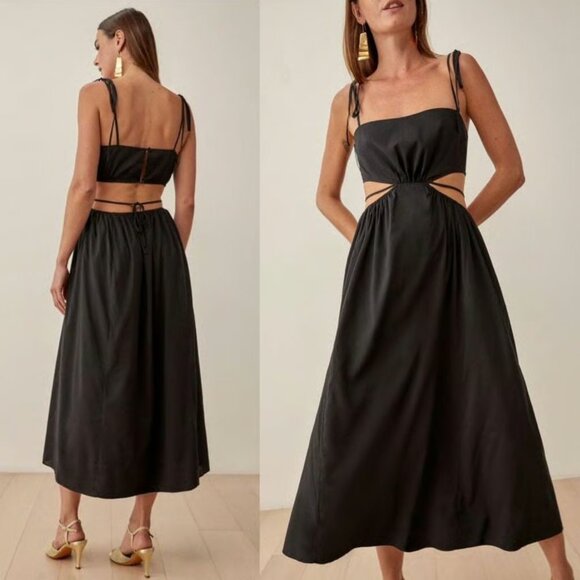Reformation Dresses & Skirts - Reformation True Cut-Out Strappy Black Midi Dress